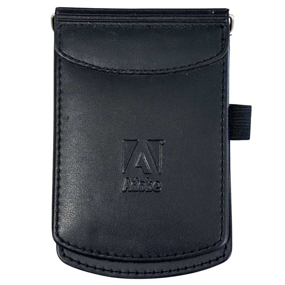 Adobe Leeds 9100-66 Notepad Card Holder Pen Loop Black Faux Leather Tech‎ Swag